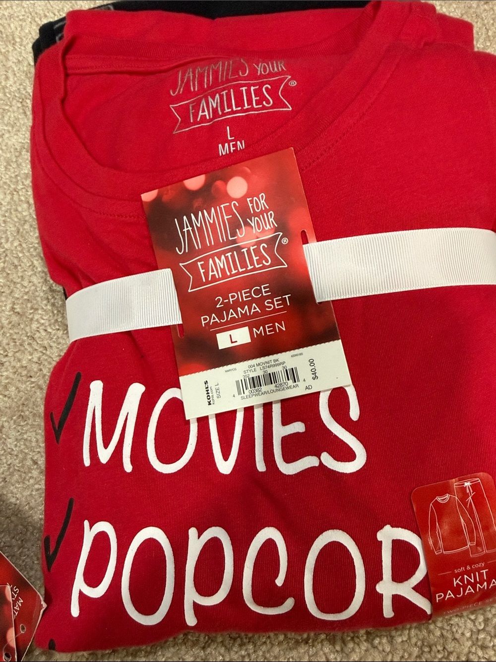 Kohl's Red Men's 2-Piece Pajama Set with 'Movies Popcorn' Graphic